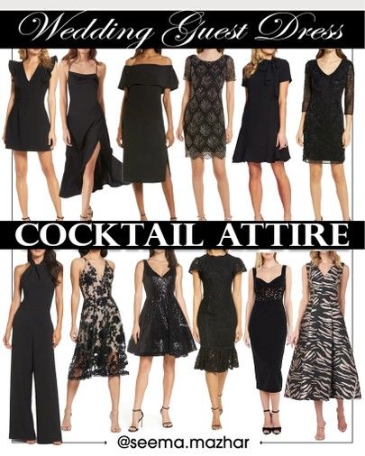 Black Cocktail Dress Classy Accessories, Bridesmaid Cocktail Dresses, Colorado Cocktail Attire, Black And White Cocktail Party Attire, Summer Wedding Cocktail Dress, After Five Attire For Women Party, Wedding Cocktail Dress Guest, Wedding Cocktail Party Outfit, Cocktail Wedding Dress Guest