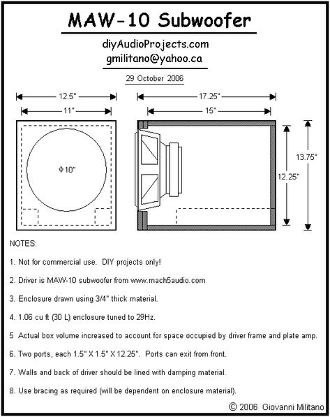 MAW-10 Bass Reflex Subwoofer Enclosure Plan Subwoofer Box Diy, Car Audio Systems Diy, 10 Subwoofer Box, Diy Subwoofer Box, Custom Subwoofer Box, Diy Subwoofer, Audio Box, Diy Audio Projects, Subwoofer Box Design