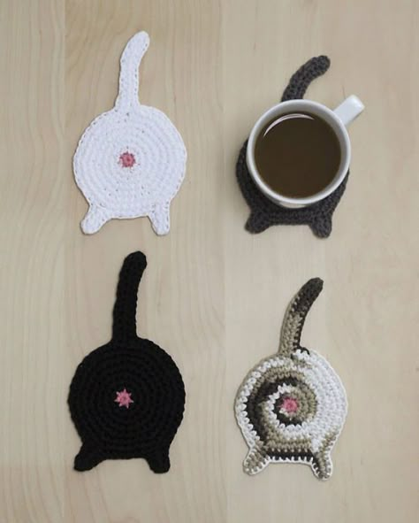 Cat Butt Coasters | Bored Panda Kat Haken, Crocheted Coasters, Coasters Crochet, Chat Crochet, Decor Western, Crochet Mignon, Confection Au Crochet, Cat Coasters, Mode Crochet