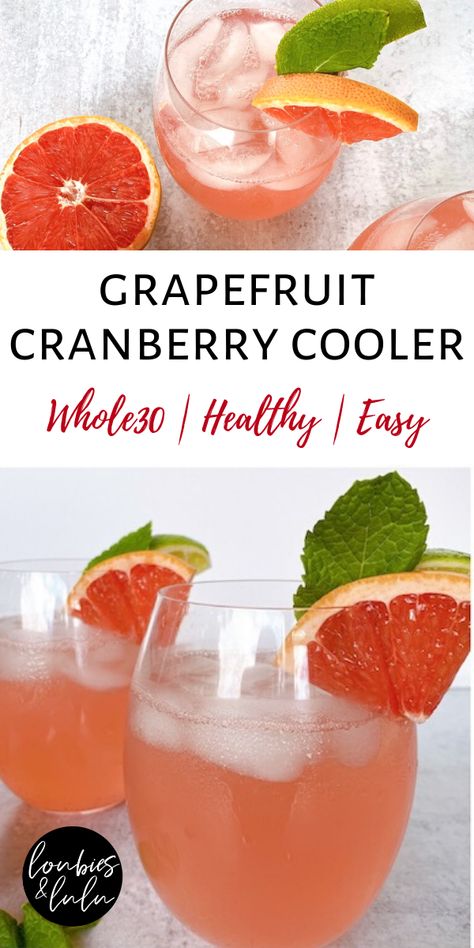 Whole 30 Cocktails, Grapefruit Drinks Nonalcoholic, Fresh Grapefruit Recipes, Whole 30 Mocktail Recipes, Grapefruit Mocktail Recipe, Whole30 Mocktail, Grapefruit Punch, Whole 30 Drinks, Pink Mocktail