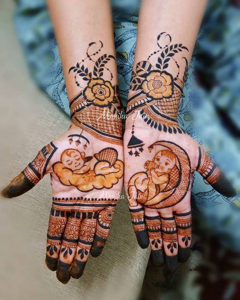 @monikajain_mehndi posted on their Instagram profile: “#demandonclient #babyboy #heenalife #mehndicreative #hennaartist #happyclient #monikajain_mehndi…�” Baby Shower Mehendi Designs Latest, Baby Shower Mehendi Designs, Mehendi Designs Latest, Baby Mehendi, Mehendi Course, Mendi Design, Karva Chauth Mehndi Designs, Baby Mehndi Design, Simple Mehendi Designs