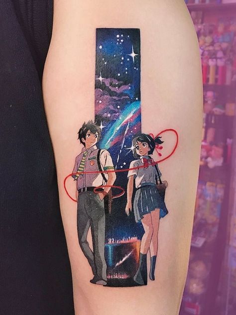 Your Name Tattoo Anime, Persona Tattoo, Cool Anime Tattoo Ideas, Anime Inspired Tattoos, Anime Tattoo Art, Subtle Anime Tattoos, Tattoo Ideas Anime, Anime Tattoos Ideas, Tatuaje Studio Ghibli