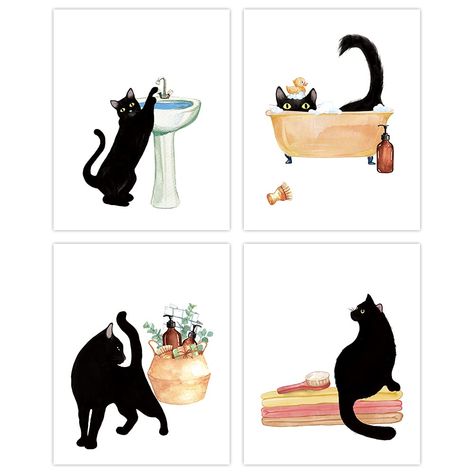 PRICES MAY VARY. ✷FUNNY BATHROOM SIGNS DECOR:Bring a fresh and fun feeling to your space and make your home more interesting with these black cat bathroom wall art. It is the perfect decoration for your bathroom, children's bedroom, toilet, playroom and more. ✷PERFECT GIFT IDEA:The watercolor lovely cat poster is vivid and interesting,it is the perfect gift for cat lovers ,family,kids,friends ,colleagues and other people who you loved,the prints will be loved and appreciated by them. ✷ABOUT THE Black Cat Bathroom, Cat Bathroom Decor, Women Bathroom, Cat Bathroom, Wall Art Set Of 4, Kitty Pictures, Restroom Decor, Cat Lady Gift, Funny Bathroom Decor