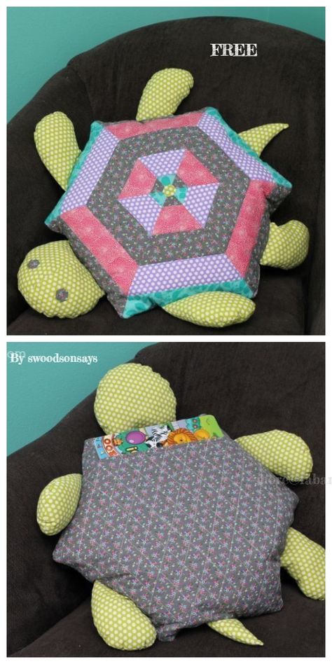 DIY Patchwork Turtle Pillow Free Sewing Pattern Turtle Pillow Pattern Sewing, Pillow Pets Diy Patterns, Sea Turtle Sewing Pattern Free, Stuffed Turtle Pattern Free, Free Sewing Pillow Patterns, Animal Pillows Pattern Sewing, Turtle Sewing Pattern Free, Turtle Pattern Sewing, Turtle Quilt Pattern Free