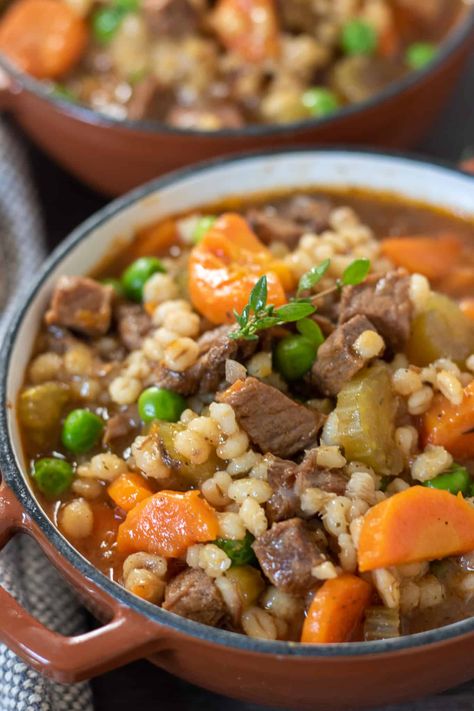 Instant Pot Beef Barley Soup {Crockpot & Stove Top} - Wine a Little, Cook a Lot Beef And Barley Stew, Peas And Carrots Recipe, Barley Stew, Beef And Barley, Cooking Prime Rib, Coconut Curry Soup, Rib Meat, Beef Barley, Beef Barley Soup