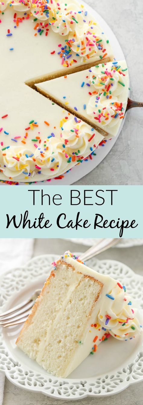 This is my favorite white cake recipe! This cake is light, tender, moist, and topped with a delicious vanilla buttercream frosting. Best White Cake, Best White Cake Recipe, Mousse Au Chocolat Torte, Dessert Light, White Cake Recipe, Vanilla Buttercream Frosting, Cake Recipes From Scratch, Vanilla Cake Recipe, Best Cake Recipes