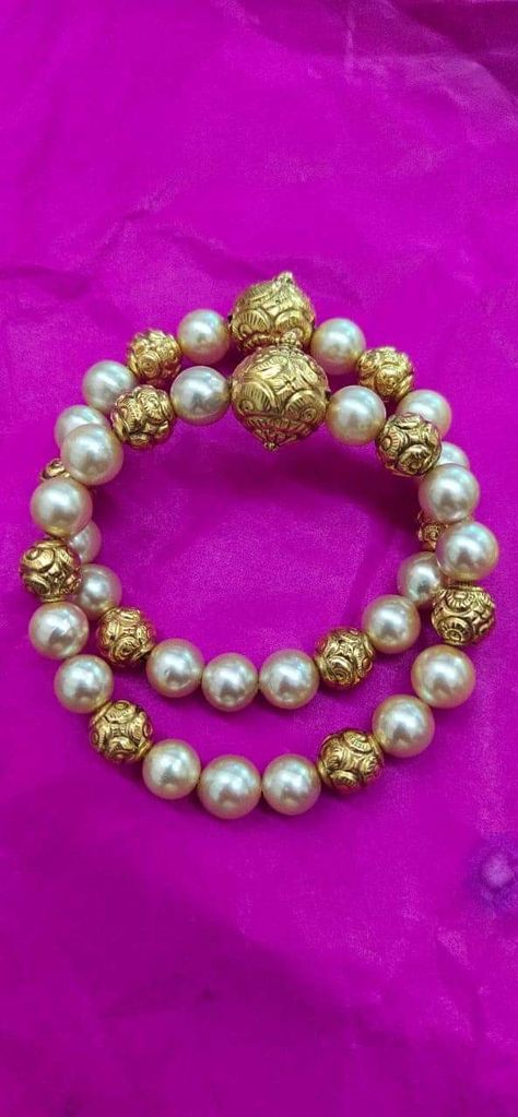 Bangel Design Jewellery, Pearl Kada Designs, Chempa Swaralu Designs Latest, Pearl Bangles Indian Gold, Pearl Bangle Designs, Pearl Bangles Gold, Pearl Bangles, Gold Bangles Indian, Neck Pieces Jewelry