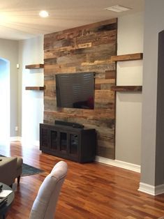 Wooden Accent Wall Fireplace, Accent Wall Tv Mount, Corner Accent Wall Living Room, Wood Accent Wall With Tv, Western Accent Wall Living Room, Barnwood Accent Wall Living Room, Wood Accent Wall Living Room With Tv, Rustic Feature Wall Ideas, Wood Behind Tv On Wall