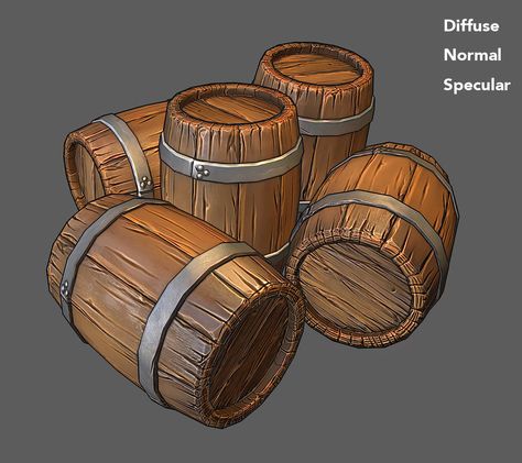 Stylized Wooden barrel for games by jronn-designs Pirate Props, Wooden Barrels, Kampot, Game Props, Wooden Barrel, 3d Artwork, 3d Modelling, Environment Concept Art, Illustration Character Design