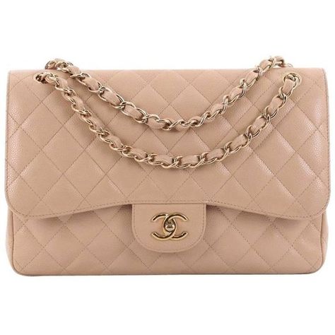 Chanel Classic Double Flap Bag Quilted Caviar Jumbo (14.770 BRL) ❤ liked on Polyvore featuring bags, handbags, chanel handbags, chanel bags, beige quilted bag, beige quilted handbag and quilted purses Chanel Nude Bag, Chanel Fashion Outfits, Chanel Handbags Tote, Chanel Handbags Red, Beige Bags, Chanel Handbags Black, Purses Chanel, Nude Handbag, Chanel Bag Classic