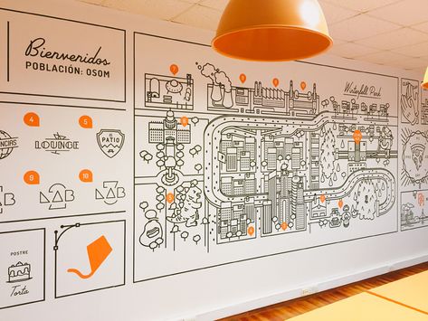 Wall Illustration, Workspace Office, Office Mural, Office Wall Design, Map Murals, Best Office, Interior Design Photos, Wayfinding Signage, Mural Design