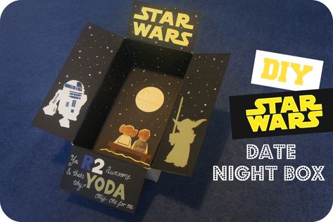 D.I.Y Star Wars Date Night Box Star Wars Date Night, Starwars Valentines Cards, Diy Birthday Crafts, Star Wars Couples, Homemade Gifts For Boyfriend, Date Night Jar, Star Wars Valentines, Star Wars Diy, Star Wars Princess