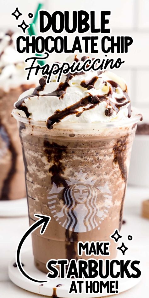 Our copycat double chocolate chip frappuccino is the ultimate creamy, refreshing, and decadent drink to make at home. Copycat Starbucks Double Chocolate Chip Frappuccino, Double Chocolate Frappuccino, How To Make A Double Chocolate Chip Frap, Mocha Chip Frappuccino, Double Chocolate Chip Creme Frappuccino, Starbucks Frappuccino Recipe No Coffee, Starbucks Recipes Chocolate Chip Frap, Double Chocolate Chip Frappuccino Recipe, How To Make A Double Chocolaty Chip Creme Frappe