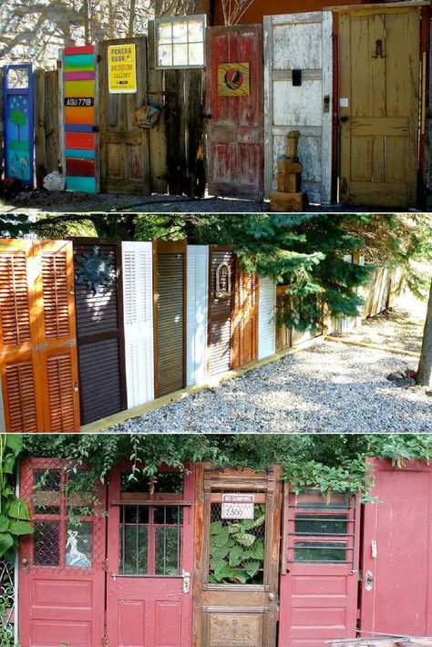 Old Doors Fences - Fences -  Old and unused doors taking the dust can have a second life in your garden! Here are some examples of old doors reused into nice and creative fences!   #Fenceideas #Gardendesign #Gardenideas #Gardeningtips #Gardens #Recycle Old Door Fence, Upcycled Fence Ideas, Oklahoma Landscaping, Creative Fences, Wine Bottle Fence, Upcycled Fence, Door Remodel, Diy Gutters, Privacy Screening