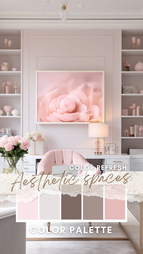 Elevate Your Home Office: Combining Neutral Tones with Blush Pink Accents for a Serene and Productive Workspace Feminine Office Wall Color, Blush And Grey Office, Tan Pink Paint Color, Blush Pink Gold White Color Palette, White And Pink Office, Pink Office Aesthetic, Home Office Neutral, Blush Pink Walls, Blush Pink Office