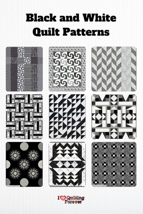 Free Black and White Quilt Patterns to Inspire Black And White Quilt Patterns, White Quilt Patterns, Modern Quilt Patterns Free, Black White Quilts, Modern Geometric Quilt, Black And White Quilt, Log Cabin Quilt Blocks, Black And White Quilts, White Quilts