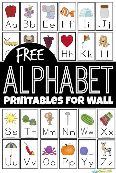 If you are working with your toddler, preschool, pre k, Kindergarten, and first grade student on learning the alphabet, you know they will need to reference something frequently to remember how to form their letters. It is a skill that just takes time and practice! These super cute, free alphabet printables for wall are a handy tool for helping children their their letters from A to Z.  Print the pdf file with the free printable alphabet flash cards, cut apart, and hang on your wall for kids to Print Alphabet Font, Letter Of The Alphabet Free Printables, Printable Letters Free Alphabet Fonts, Alphabet Wall Cards, Alphabet Flash Cards Printable, Free Alphabet Printables, Word Wall Letters, Letter Flashcards, Letter Fonts