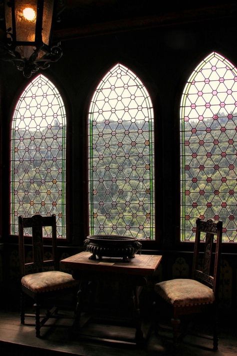 Stained Glass Aesthetic Dark, Meena's Tirith, Space Castle, English Gothic, Castle Window, زجاج ملون, Pretty Places, Stained Glass Windows, Future House