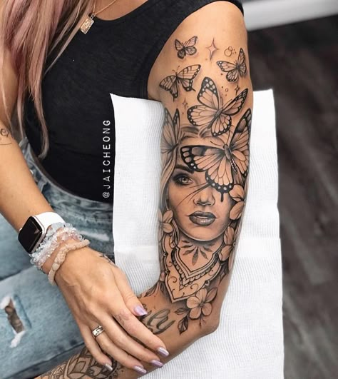 Delicate Tattoos For Women, Arm Sleeve Tattoos For Women, Feminine Tattoo Sleeves, Girl Arm Tattoos, Girls With Sleeve Tattoos, Butterfly Tattoos For Women, Hip Tattoos Women, Tattoos Women, Leg Tattoos Women