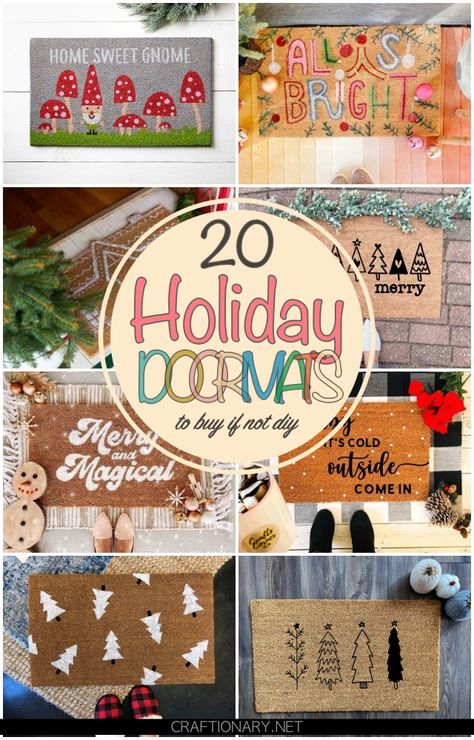 DIY Holiday Doormats to buy if not DIY - Craftionary Doormat Ideas, Diy Christmas Candy, Diy Christmas Door, Door Mat Diy, Holiday Rugs, Gingerbread Diy, Modern Christmas Tree, Christmas Doormat, Christmas Rugs