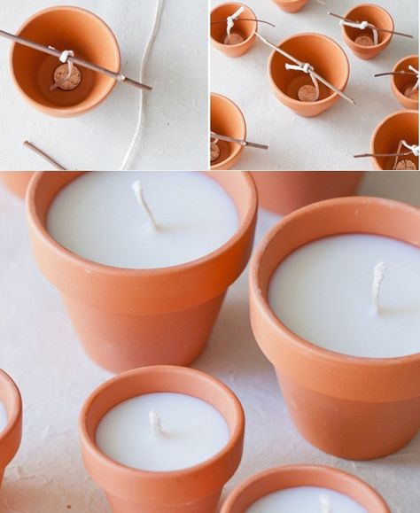 Think Clay Pots Are Only For Flowers? Think Again With These 13 Clever Ideas! Candle Making For Beginners, Soya Mumu, Candle Making Business, Soy Candle Making, Clay Pot Crafts, Candle Business, Mini Candles, Homemade Candles, Candles Crafts