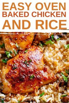 Chicken Thigh And Rice Recipe, Oven Baked Chicken And Rice, Chicken Thighs In Oven, Baked Chicken And Rice, Baked Boneless Chicken Thighs, Easy Oven Baked Chicken, Baked Chicken Recipes Easy, Thighs Recipe, Recipes Air Fryer