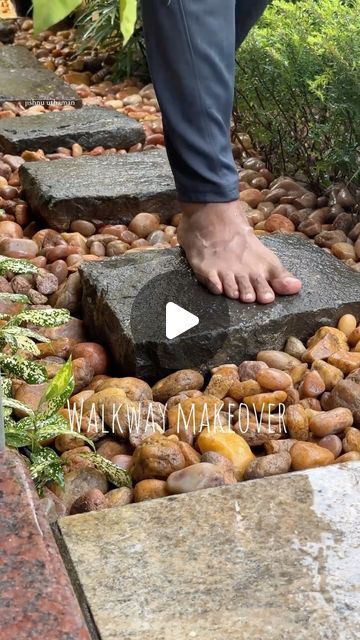 Dry Garden Ideas, Walkway Makeover, Natural Walkway, Pebble Pathway, Rock Walkway, Pebble Landscaping, Posting Soon, Pebble Garden, Stone Step