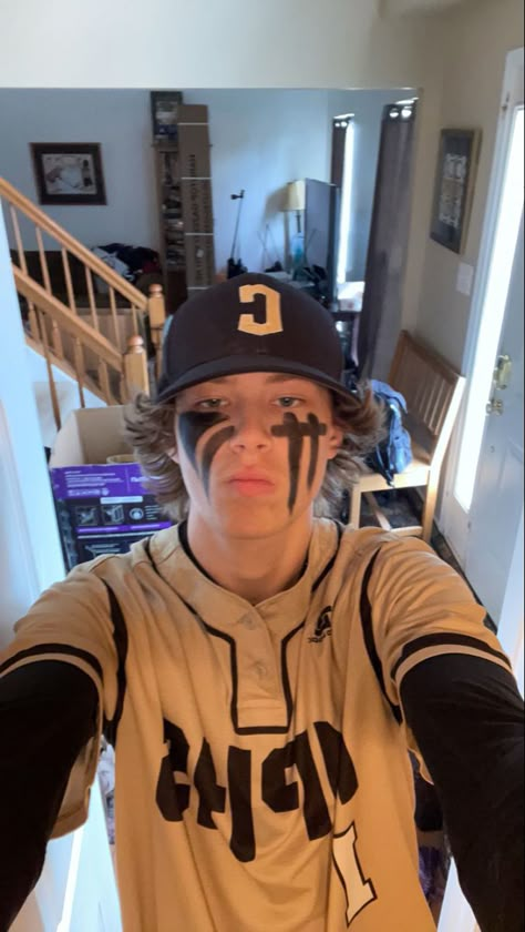 Sports Eye Black Ideas, Cool Eye Black Designs For Baseball, Baseball Face Paint Black, Eye Black For Football Games, Eyeblack Ideas For Baseball, Batman Eyeblack Softball, Eye Black Inspo Sports, Team Spirit Face Paint Ideas, Eye Black Football Game