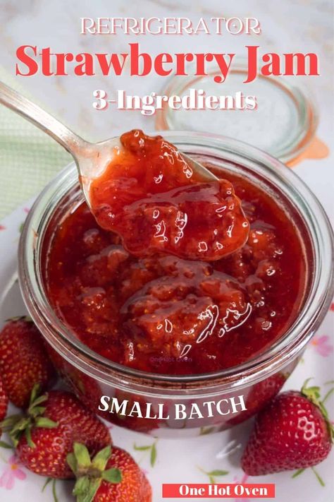 You will love this easy 3-ingredients Strawberry Jam that is made without pectin. No canning or hot water baths is required to make this refrigerator jam. You can even freeze it. Refrigerator Strawberry Jam, Strawberry Jam With Pectin, Strawberry Jam Recipe Without Pectin, Strawberry Jam Without Pectin, Making Strawberry Jam, Freezing Strawberries, Refrigerator Jam, Jam Without Pectin, Inflammation Diet Recipes