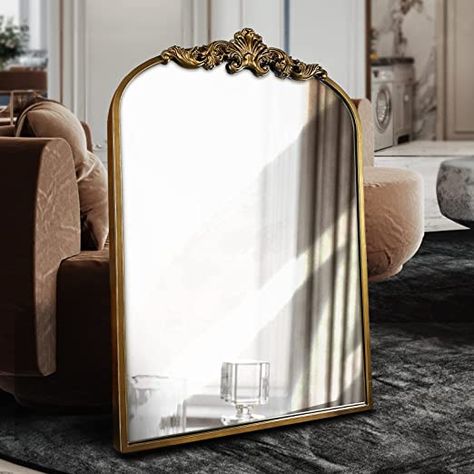 Amazon.com: WAMIRRO Arched Mirror,Gold Traditional Vintage Ornate Baroque Mirror,Antique Brass Mirror for Entryway/Fireplace/Living Room/Hallway/Bathroom.36“X24“ Gold : Home & Kitchen French Country Mirror, Bathroom Mirror Decor, Country Mirror, French Country Mirrors, Farmhouse Bathroom Mirrors, Traditional Entryway, Baroque Mirror, Mirror Antique, Staircase Decor