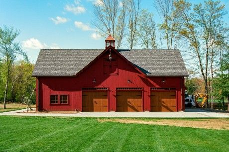 38' x 56' Hybrid Post & Beam 2-Story Carriage Barn Garage, Ellington, CT: The Barn Yard & Great Country Garages Post And Beam Garage, Timber Frame Barn, Barn Shop, Car Barn, Pole Barn House Plans, Barn Garage, Garage House Plans, Barn Plans, Country Barn