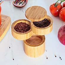 Totally Bamboo Triple Salt Cellar, 3 Tier Bamboo Kitchen Salt and Pepper Storage Box with Magnetic Swivel Lids Jars For Kitchen Storage, Salt Pig, Bamboo Box, Space Saving Kitchen, Salt Box, Spice Storage, Condiment Holder, Spice Containers, Kitchen Spices