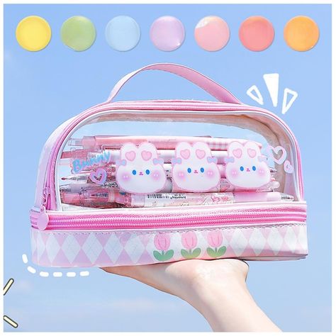 PRICES MAY VARY. -【Large Storage】Our pencil case has 2 compartment, 3 pockets. Small body has large storage capacity，accommodate up to 75 pens/pencils and Makeup Brush other gadgets. -��【BUY WITH CONFIDENCE】: We’ve got your back with a no-hassle, money-back guarantee. Click ‘Add to Cart’ now to surprise that little lady/gentlemen with a multifunctional stationery organizer they’ll cherish! -【High Quality】Made of high-quality material, comfortable to touch, and easy to clean. Fashionable metal zipp Cute Pencil Pouches, Cute Pencil Case, Kawaii Pens, Cute Animal Illustration, Pencil Case Stationery, Pen Pouch, Pencil Bag, Stationery Organization, Kawaii Stationery