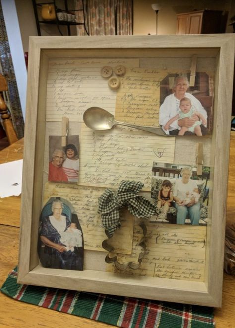 Family Heirloom Display, Shadow Box Memory, Picture Frame Gift, Homemade Mothers Day Gifts, Diy Shadow Box, Memory Frame, Memory Crafts, Shadow Box Art, Frame Gift