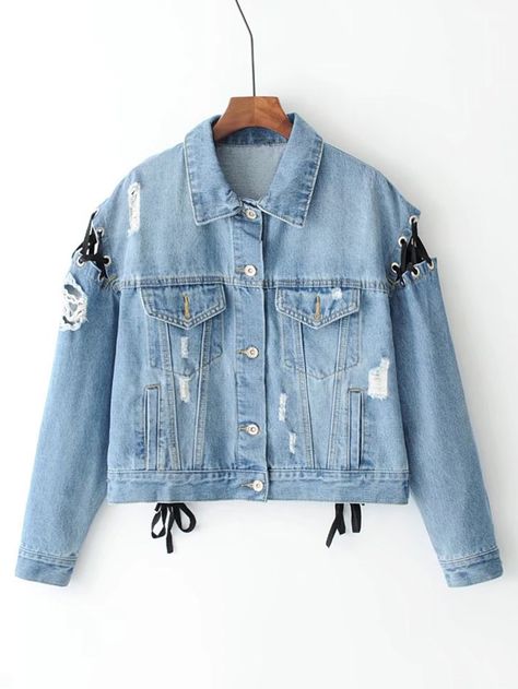 Denim Jacket For Women, Clothes For Women In 20's, Ripped Denim Jacket, Jaket Denim, Casual Outfit Ideas, Denim Jacket Patches, Super Outfit, Trendy Fashion Tops, Blue Jean Jacket