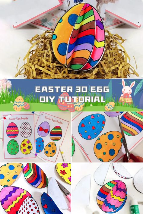 DIY Easter 3D Egg Tutorial Paper Eggs Diy, 3d Egg Craft, Use Of Egg Tray Craft, 3d Easter Eggs, Egg Cartoon Art Kids Crafts, Egg Art Projects, Spring Arts And Crafts, Recycling For Kids, Eggs Image