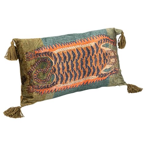 PRICES MAY VARY. Cover: 58% Viscose, 42% Cotton Velvet A stunning lumbar pillow that features a printed tiger design and colorful tassels on each corner A perfect accent piece for any boho, eclectic, global, or transitional style home A soft and comfortable polyester insert A cotton velvet pillow cover that is smooth and luxurious to the touch Measures 24 inches in length and 14 inches in width Pillow With Tassels, Tibetan Tiger, Feature Wallpaper, Custom Drapery, Body Pillow Covers, Tiger Design, Creative Co Op, Velvet Pillow, Velvet Pillow Covers