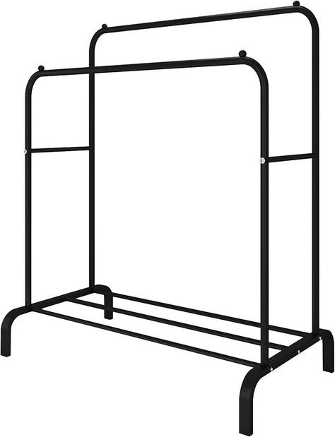 Double-rods design can accommodate double the number of clothes to meet your life needs. The bottom shelf can also hold multiple pairs of shoes. Bedroom Clothing Rack, Double Clothes, Small Shoe Rack, Clothing Racks, Hang Clothes, Portable Wardrobe, Outdoor Kitchen Island, Clothing Displays, Garment Rack