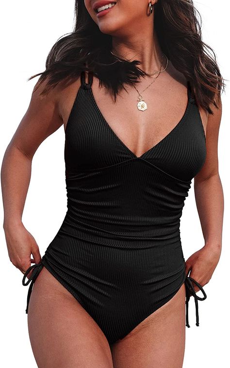 Lisa Fischer, Black One Piece Swimsuit, Drawstring Top, Hourglass Shape, Mein Style, Elastic Fabric, Black Swimsuit, High Cut, Bathing Suit