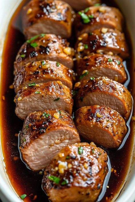 Honey Garlic Pork Tenderloin Pork Tenderloin With Rosemary, Pork Tenderloin Recipes Rosemary Garlic, Garlic And Herb Marinade For Pork, Savory Pork Loin Recipes, Beer Glazed Onions And Salt Pork, Pork Tenderloin With Honey Garlic Sauce, Crockpot Honey Garlic Pork Tenderloin, Pork Tenderloin Noodles, Christmas Pulled Pork