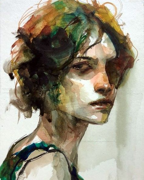 Blue Spring, illustration by Byung Jun Ko - Ego - AlterEgo Colorful Watercolor Portrait, Watercolour Portrait Abstract, Watercolor Face, Watercolor Portrait Painting, Spring Illustration, Seni Cat Air, Watercolor Painting Techniques, Blue Spring, Abstract Portrait