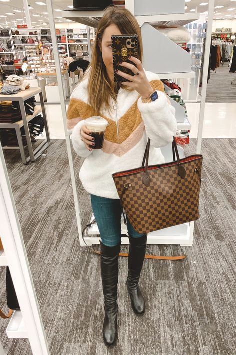 goodnight macaroon chevron pullover with lv neverfull Lv Neverfull Outfit, Neverfull Outfit, Louis Vuitton Neverfull Pm, Fleece Outfit, Sam Edelman Boots, Lv Neverfull, Busy Busy, Stuart Weitzman Boots, Tory Burch Sandals