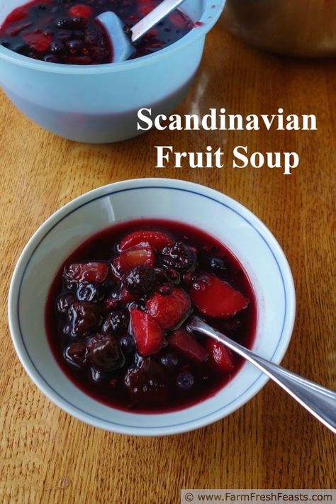 Farm Fresh Feasts: Scandinavian Fruit Soup for #ChristmasWeek. This lightly sweet dessert recipe is a nice accompaniment to a cookie plate. Scandinavian Brunch, Nourishing Desserts, Chilled Soups, Norwegian Recipes, Scandinavian Holiday, Viking Food, Regional Recipes, Scandinavian Recipes, Nordic Recipe