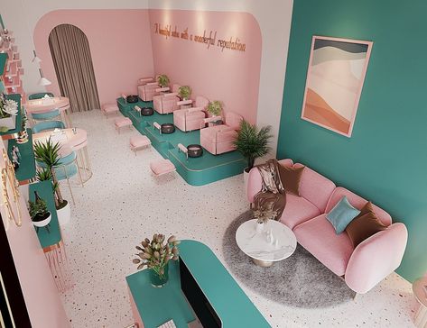 3D Shop Nails Model Free Download By Nguyen Phuong Trang Nail Beauty Salon Design, Spa Nails Salon Interior Design, Nail Interior Design, Modern Nail Salon Interior Design, Nail Station Ideas, Salon And Spa Interior Design, Nail Shop Design, Nails Studio Ideas Salons, Nail Spa Interior Design