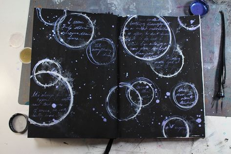 Art Journal Diary, Ideas For Black Paper, Black Art Journal Pages, Visual Art Journal Cover Ideas, Journaling On Black Paper, Black Page Journal, Art Journal Cover Page, Black Paper Journal Ideas, Art Journal Cover Ideas Diy