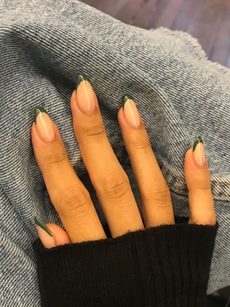 Nails For Indian Skin Tone, Shirt Almond Nails, French Tip Color, Green French Nails, Almond Nails French, Beautiful Nail Polish, Short Almond Nails, Green French, Almond Nail