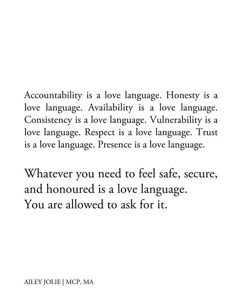 Accountability is a love language. Honesty is a love language. Availability is a love language. Consistency is a love language.… | Instagram Love Language Affirmation, Gift Giving Love Language Quotes, My Love Language Is, Love Languages Quotes, Love Language Quotes, Words Of Affirmation Love Language, Quality Time Love Language, Solitary Woman, Security Quotes