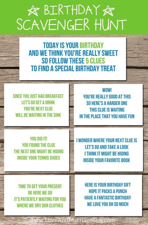 Birthday Scavenger Hunt {with free printables!} Via Love ND Marriage and a baby carriage Minecraft Scavenger Hunt Printable Free, Minecraft Scavenger Hunt, Boyfriend Scavenger Hunt, Birthday Surprise Kids, Birthday Scavenger Hunt, Best Birthday Surprises, Scavenger Hunt Birthday, Surprise Boyfriend, Scavenger Hunt Clues