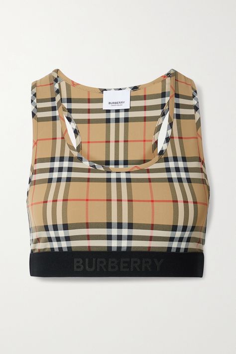 Shop or share your style of the product on ModeSens! Burberry's sports bra is made from smoothing stretch fabric decorated with archival checks. It has wide, supportive straps and an elasticated underband that's jacquard-woven with the house moniker. Show yours off with a half-zipped jacket.- For Women. Knitted Bra, Burberry Outfit, Burberry Women, Jacquard Weave, Workout Gear, Fun Workouts, Women Collection, Fashion News, Diaper Bag