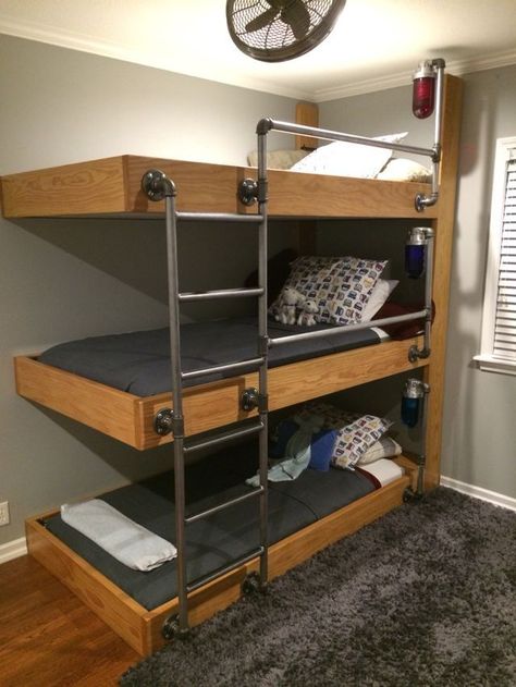 Triple Bunks, Cool Loft Beds, Cool Bedrooms For Boys, Bunk Bed Plans, Triple Bunk Beds, House Bunk Bed, Diy Bunk Bed, Modern Bunk Beds, Triple Bunk Bed